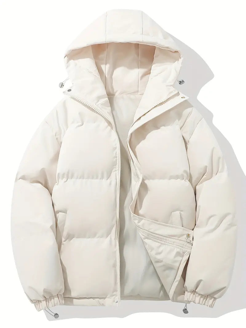 Women's Winter Jacket with Hood for Stylish Warmth - Beige White