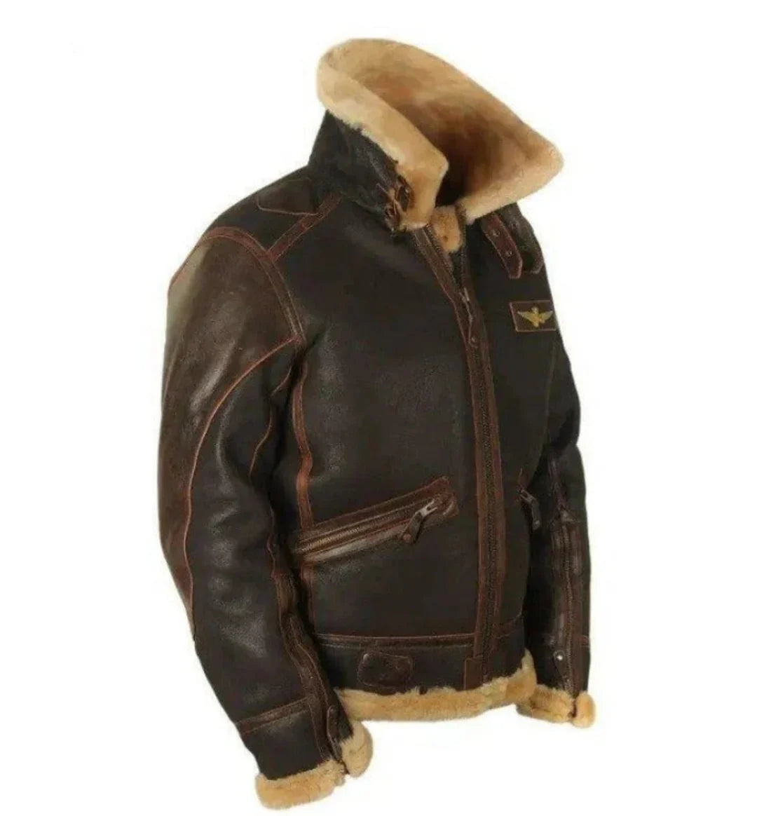 Men's Stylish Warm Vegan Leather Pilot Jacket with Faux Fur Lining | Ideal for Autumn & Winter